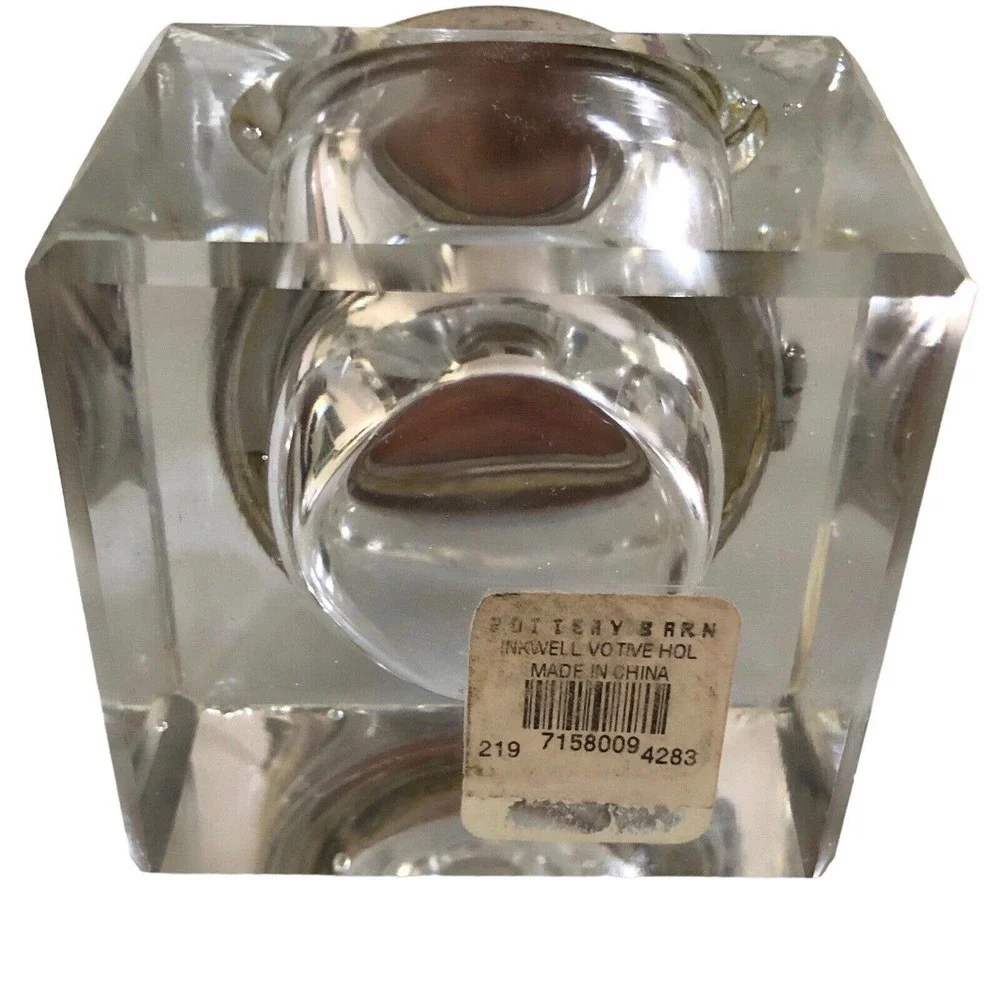 Pottery Barn Inkwell Votive Holder Glass Candle Holder Square Cut Corners